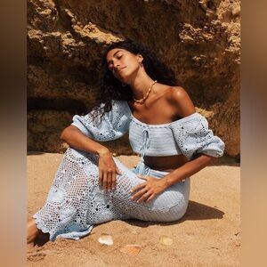 Spell Light Blue Crochet Skirt